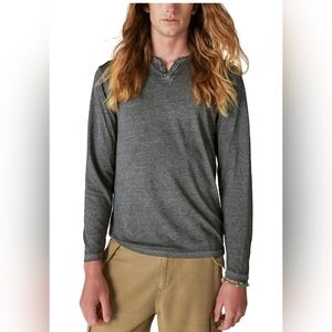 Lucky Brand Venice Burnout Notch Neck Men's Long Sleeve Tee, S, Jet Black, NWT